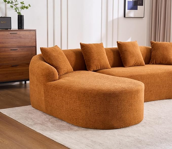 KEIKI L-Shaped Chenille Modular Sectional Couches with Chaise Lounge & 4 Pillows, 3 Seater Oversized Upholstered Luxury Plush Cloud Sofa for Living Room Apartment, Full Sponge Compression
