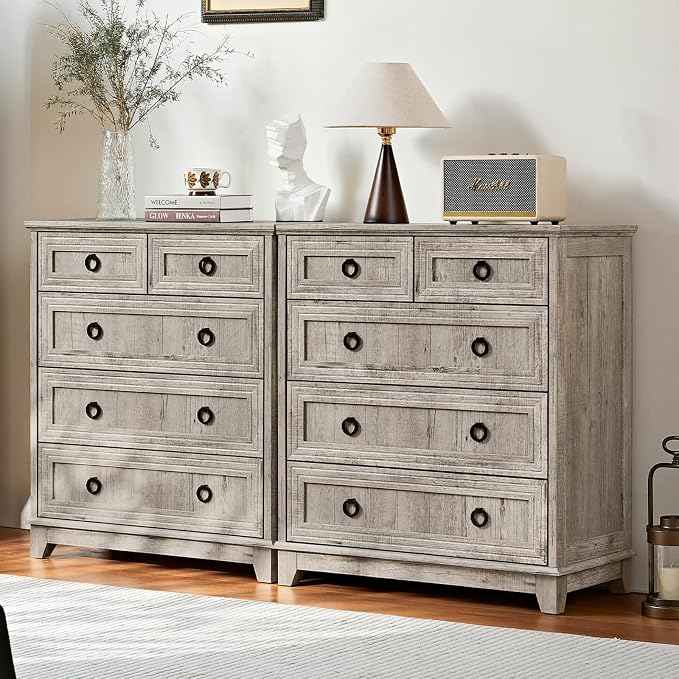 Joaxswe Farmhouse 5 Drawer Dresser for Bedroom, 33.2" Tall Small Dressers & Chest of Drawers, Rustic Wood Dresser with Metal Handle, Storage Organizer Closet for Living Room, Hallway,Entryway - Image 4