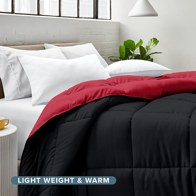 Bare Home Full Comforter - Reversible Colors - Goose Down Alternative - Ultra-Soft - Premium 1800 Series - All Season Warmth - Bedding Comforter (Full, Black/Red)