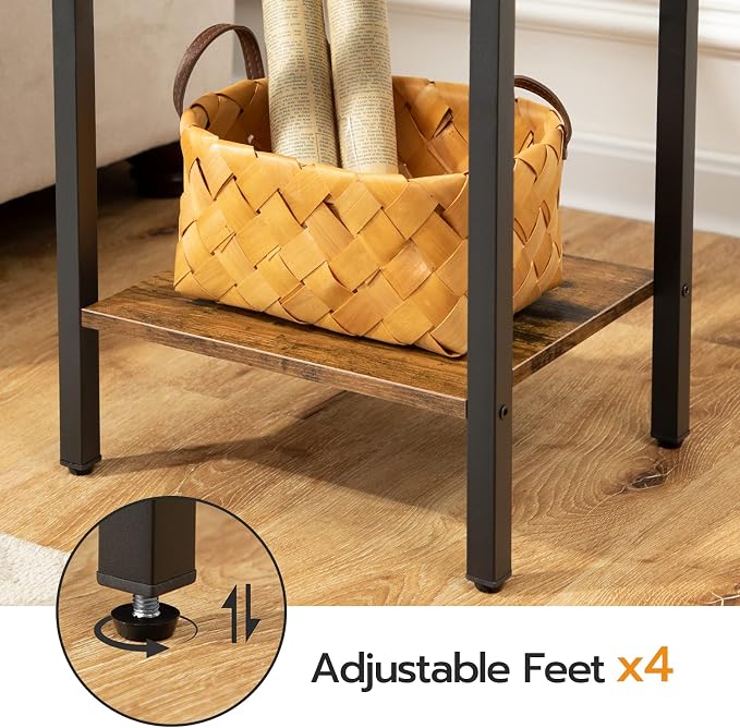 HOOBRO Tall Nightstand, End Table with 2 Drawers and Storage Shelf, Industrial Telephone Side Table for Study, Bedroom, Space Saving, Easy Assembly, Rustic Brown and Black BF72BZ01 - Image 9