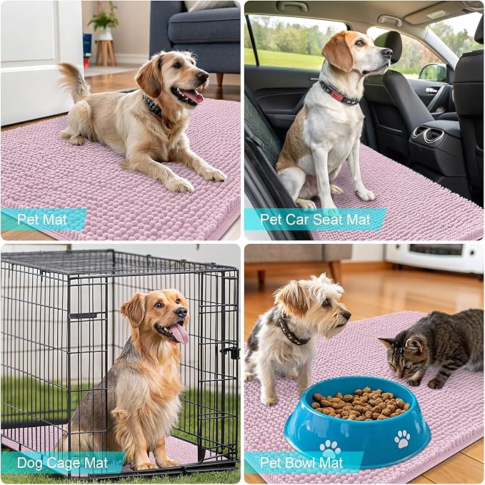 OLANLY Dog Door Mat for Muddy Paws 54x32, Absorbs Moisture and Dirt, Absorbent Non-Slip Washable Doormat, Quick Dry Chenille Mud Mat for Dogs, Entry Indoor Entryway Carpet for Inside Floor, Dusty Rose - Image 7