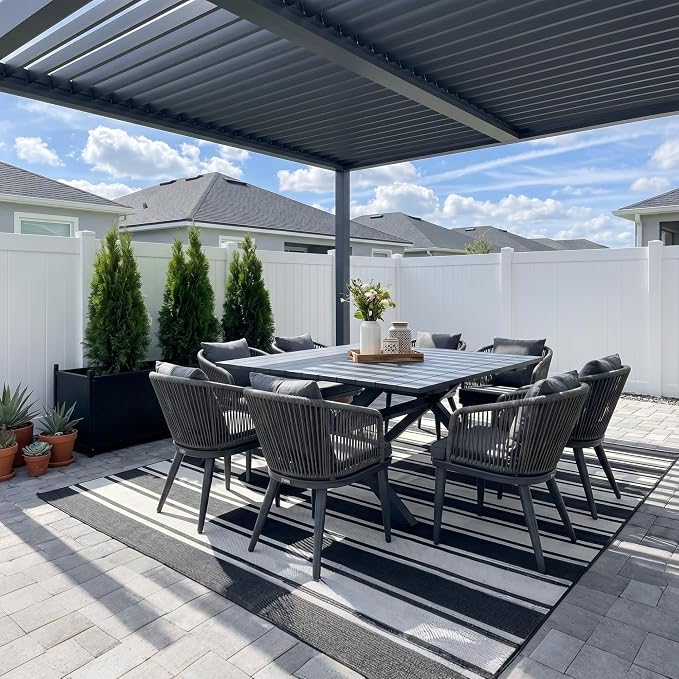 PURPLE LEAF 9 Pieces Outdoor Metal Furniture Set Patio Conversation Sets Dining Set, 1 Square Dining Table and 8 Modern Chairs with Cushions Seat Grey by PURPLELEAF