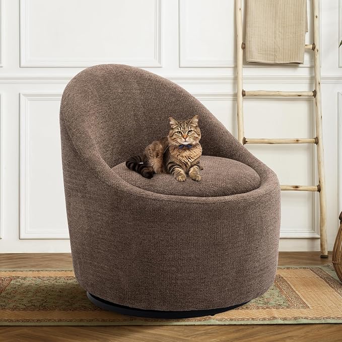 COLAMY Swivel Accent Chair Set of 2, 360° Swivel Chair with Hidden Storage, Modern Small Barrel Swivel Armchair for Living Room/Bedroom, Brown