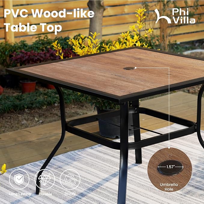 PHI VILLA 5 Piece Outdoor Patio Dining Set, Patio Table & Chair Set Clearance for 4 Person, 4 Swivel Dining Chairs & 1 Square Patio Table(1.57" Hole) for Lawn Garden Poolside - Image 7
