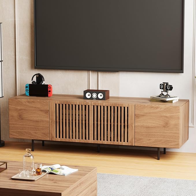 70.87" Mid Century Modern TV Stand, Walnut Media Console for 70 Inch TVs, Entertainment Cabinet with 4 Storage Compartments for Living Room or Bedroom - Image 7