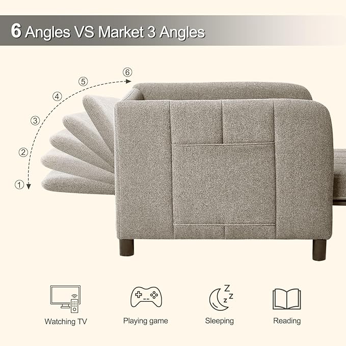 ZZW Sleeper Chair, 84" Extra Long Convertible Chair Bed, Upgraded 3-in-1 to 4-in-1 Pull Out Chair & Single Sofa Bed for Adult, Sleeping Chair for Living Room, Small Space (Light Grey)