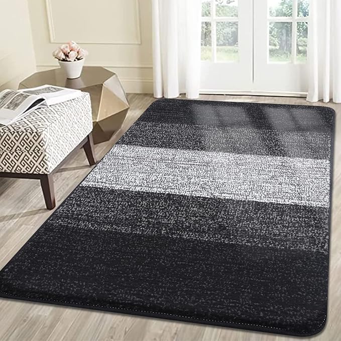 Kitinjoy Indoor Outdoor Door Mat, 59x36 Non-Slip Absorbent Dirt Trapper, Low-Profile Washable Inside Entrance Front Floor Mat, Sturdy Soft Entry Doormats for Entryway, Black by Kitinjoy