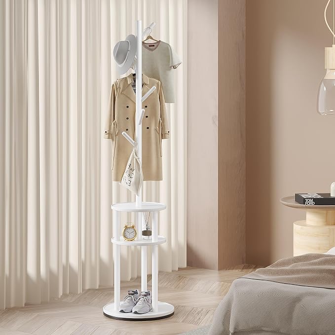 VECELO Coat Rack Freestanding, Entryway Hanger Stand, Umbrella Holder, Hall Tree With Hooks, Floor Standing Metal Tree Stand,White by VECELO