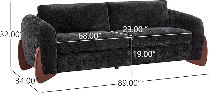 89" Sofa Couches for Living Room, Modern 3 Seat Couch Upholstery Cozy Sofas for Small Space, Bedroom, Apartment, Home Office, Black