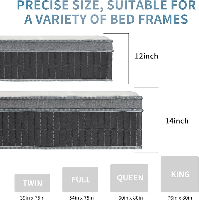 inight Twin Hybrid Mattress 12 Inch, Fresh-Sleep Tech with Nebulign Foam, Medium Firm Cooling Airflow for Pressure Relief, Fiberglass Free, CFR 1633 Compliant