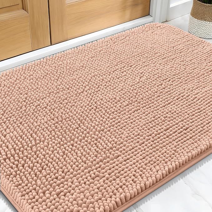 OLANLY Dog Door Mat for Muddy Paws 30x20, Absorbs Moisture and Dirt, Absorbent Non-Slip Washable Doormat, Quick Dry Chenille Mud Mat for Dogs, Entry Indoor Entryway Carpet for Inside Floor, Peach by OLANLY