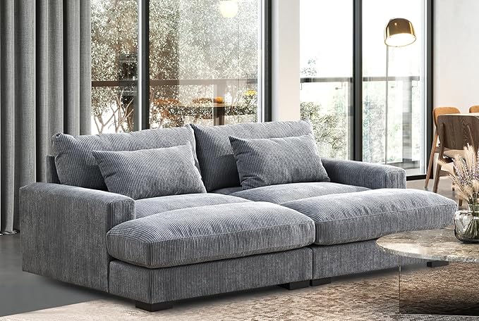 Luxe Sleeper Sofa with Soft Corduroy Upholstery, Double Chaise Design, Convertible to Twin Size Bed, Modern and Comfortable Living Room Couch, 89.9" Wide, Grey