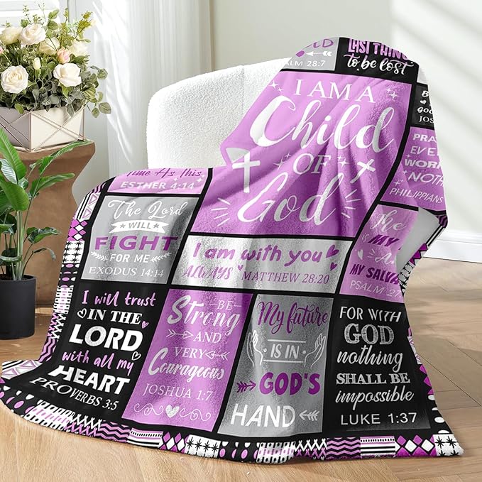 Baptism Gifts for Girl - Christian Gifts for Women - I Am a Child of God Blanket 50"x60" - Inspirational Birthday Religious Catholic & Communion Confirmation Gift for Teen Girls Daughter Granddaughter