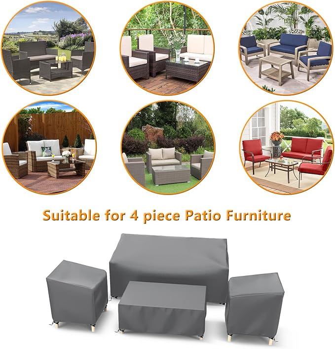 STARTWO Outdoor Waterproof Patio Furniture Covers 4-Piece Set for Chairs, Loveseat and Coffee Table, Heavy Duty 600D, Grey - Image 4