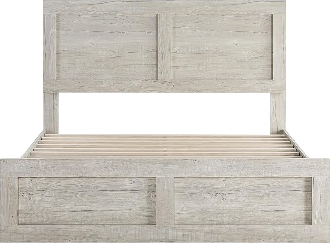 KISLOT Wood Bed Frame, Full Size Wooden Platform Bed Frame with Headboard and Footboard Mattress Foundation Farmhouse Bedroom Furniture No Box Spring Needed