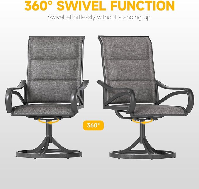 DWVO 8 Set Outdoor Swivel Chairs Padded, Premium Patio Swivel Chairs with Cushioned High Back & Heavy Duty Frame, All Weather Outdoor Swivel Chairs Set of 8 for Porch Lawn Patio, Gray - Image 5