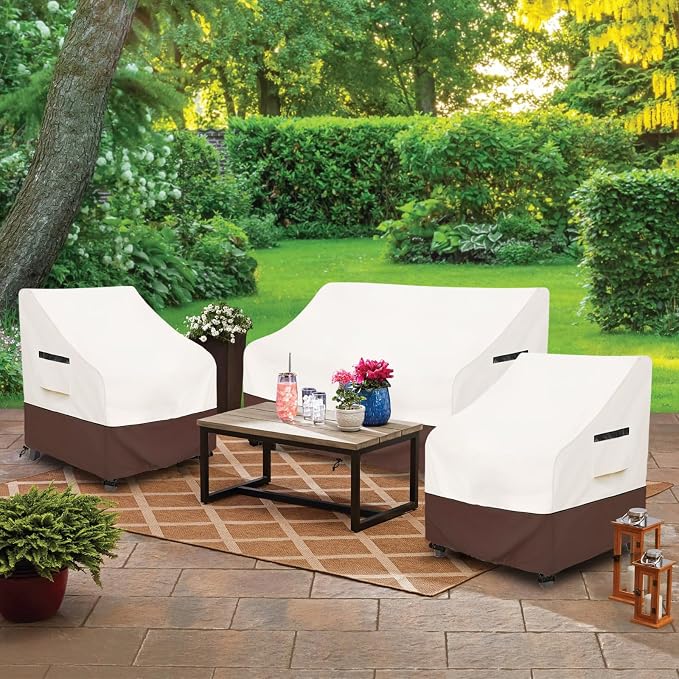 Patio Furniture Covers,3 Piece Heavy Duty Waterproof Outdoor Furniture Cover,Outdoor Furniture Covers for Patio Furniture,Includes 2 Patio chair covers 30in and 1 Patio loveseat cover 58in,Beige - Image 7