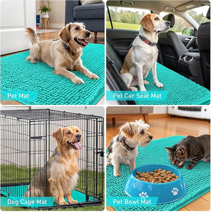 OLANLY Dog Door Mat for Muddy Paws 59x32, Absorbs Moisture and Dirt, Absorbent Non-Slip Washable Doormat, Quick Dry Chenille Mud Mat for Dogs, Entry Indoor Entryway Carpet for Inside Floor, Teal - Image 7
