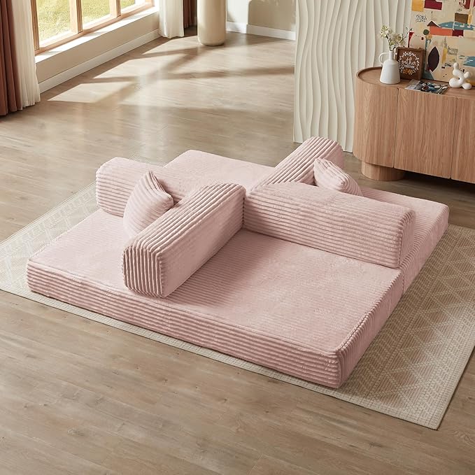 Eafurn 4-in-1 Convertible Folding Sofa Bed Boneless Loveseat Sofa in a Box - Foam Sleeper Couch with Fxied Frame, Modern Corduroy Upholstered Floor Couch & Fold Out Mattress | Breathable material, Fixed-shape Frame