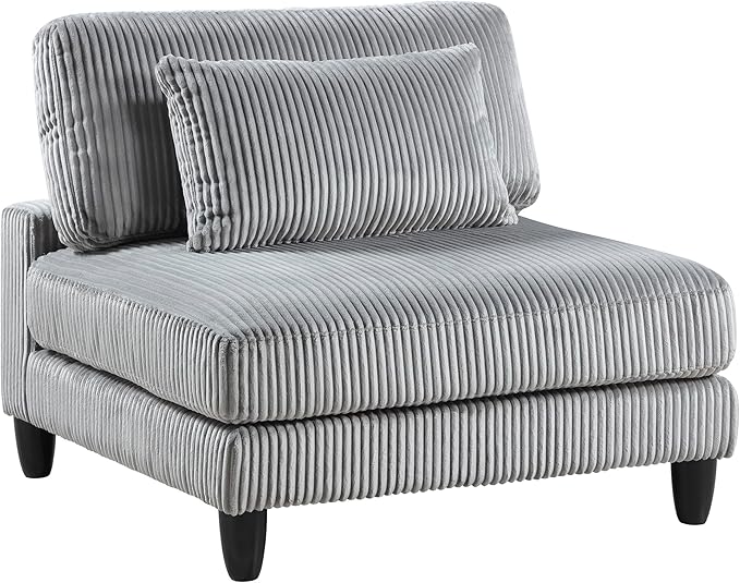 Lexicon Modular Sectional Sofa for Living Room, Corduroy Fabric Upholstery Armless Chair with Pillow, Units of Modular Sectional Couch, Upholstered Chair for Customizable Sectional Sofa Couch, Gray
