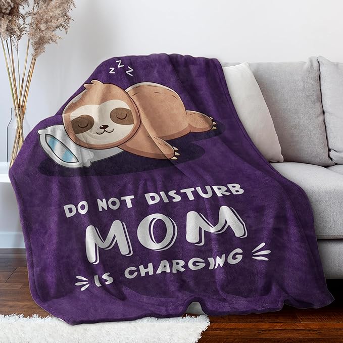 Funny Gifts for Mom Mothers Day, Mom is Charging Sloth Blanket, Birthday Gifts for Moms from Daguther Son, Moms Gift for Christmas, Soft Sloth Throws Blanket for Mother 60" x 80"