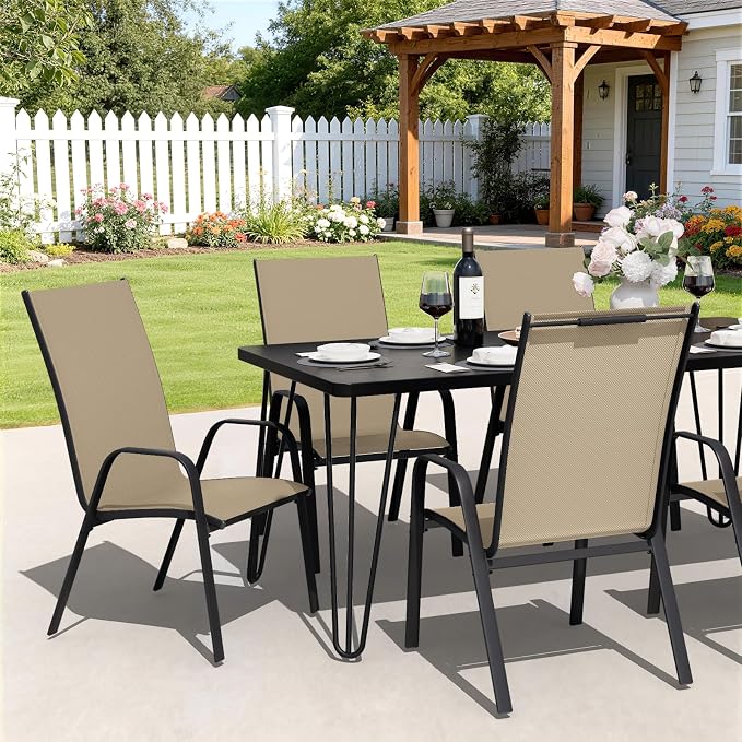 JEAREY Patio Dining Chairs Set of 4, Outdoor Stackable Dining Furniture Set, All Weather Dining Set for Lawn, Garden, Poolside, Beige - Image 4