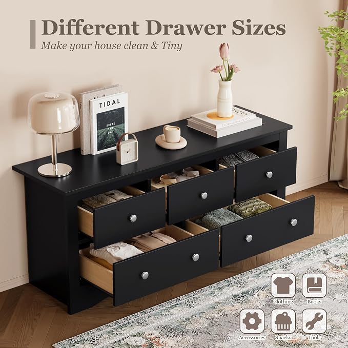 Furmax Dresser for Bedroom, 5 Wood Dresser, Chest of Drawers, for TV up to 65 inch, TV Stand Storage Chest of Drawers for Hallway Entryway (Black) - Image 5