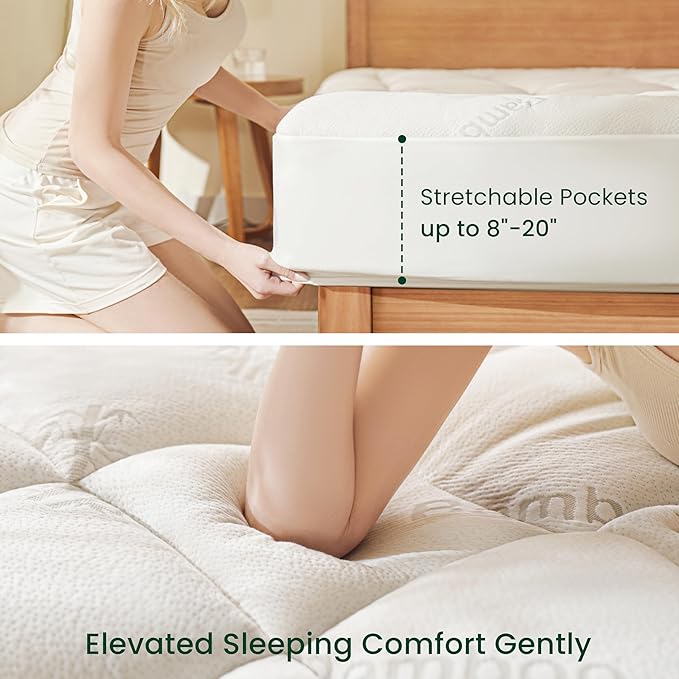 Love's cabin Twin Mattress Topper Viscose Derived from Bamboo, Thick Pillow Top Mattress Pad with Stretchable Pockets for 8"-20" Mattress, Soft Breathable Cooling Mattress Topper for Hot Sleepers
