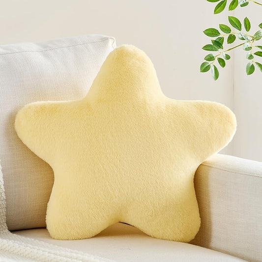 CANGHI Star Pillow 15.7" Yellow Star Shaped Decorative Throw Pillow for Couch Bed Aesthetic Plush Floor Seating Cushions with Soft Faux Rabbit Fur for Sofa Bedroom Living Room