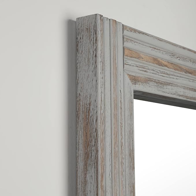 YOSHOOT Hand-Made Wooden Spliced Wall Mirror for Bathroom, Rustic Farmhouse Vanity Mirror, Décor Wall Art, Solid Wood Frame, Vertical or Horizontal Hanging - Image 7