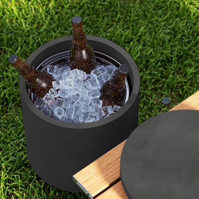 HOMCOM 2.6 Gal Outdoor Cooler Side Table, 3-in-1 Cool Coffee Table with Storage, Removable Ice Bucket and Lid, Concrete Small Patio Table for Party, Poolside, Deck, Charcoal Gray - Image 9
