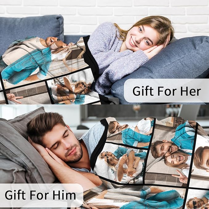 ROMANDY Ships Next Day Custom Blanket with Picture Customized Banket Personalized Throw Blankets Customizable Photo Blankets Customize Gifts for Mom Dad Girlfriend Boyfriend Wife Husband Her Him