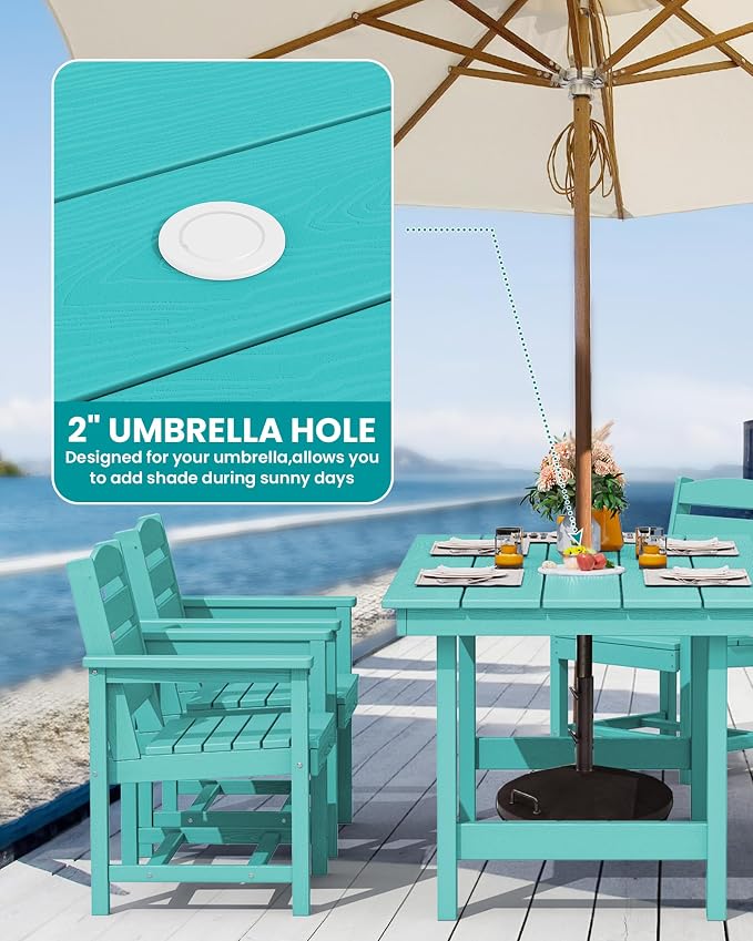 SERWALL 8-Piece Patio Dining Sets with 15FT Double Side Patio Umbrella, Outdoor HDPE Dining Furniture Set with Umbrella Hole Cut-Out Table and 6 Chairs, Aruba（Umbreall Base not Included） - Image 2