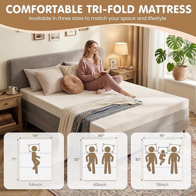 Folding Sofa Bed, Convertible Sleeper Chair with Pilow Foldable Matress, 2 in 1 Pull Out Loveseat Sofa Portable Fold Out Chair Bed Floor Couch Lounge for Living Room (Beige, King-82 Lx76 W)