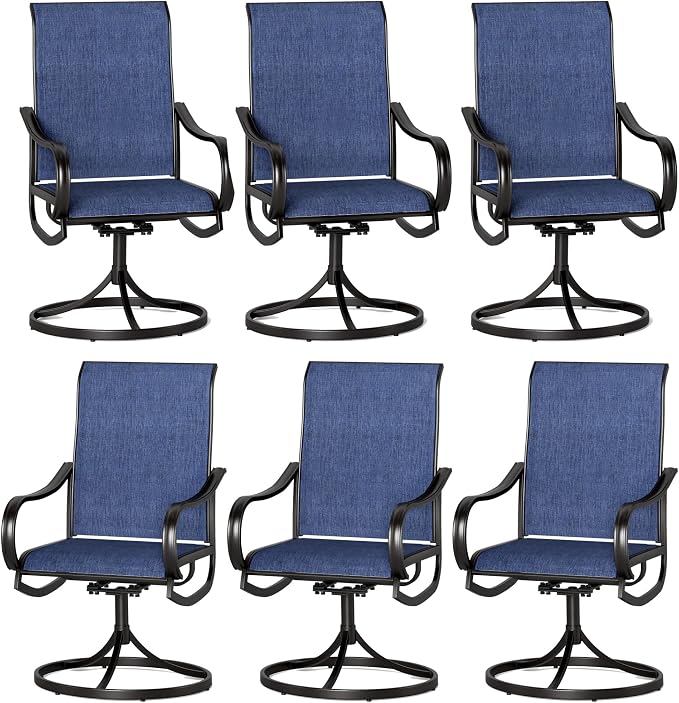 PHI VILLA Patio Swivel Dining Chairs Set of 6, All Weather Outdoor Chair with Textilene Mesh Fabric & Black Metal Frame for Outdoor Lawn Garden Poolside (Blue) by PHIVILLA