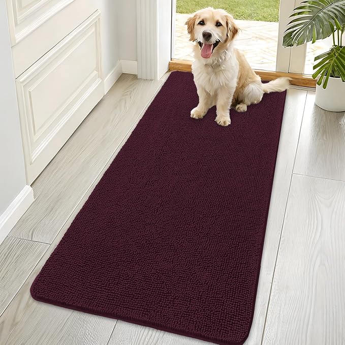 OLANLY Dog Door Mat for Muddy Paws 70x35, Absorbs Moisture and Dirt, Absorbent Non-Slip Washable Doormat, Quick Dry Chenille Mud Mat for Dogs, Entry Indoor Entryway Carpet for Inside Floor, Russet by OLANLY