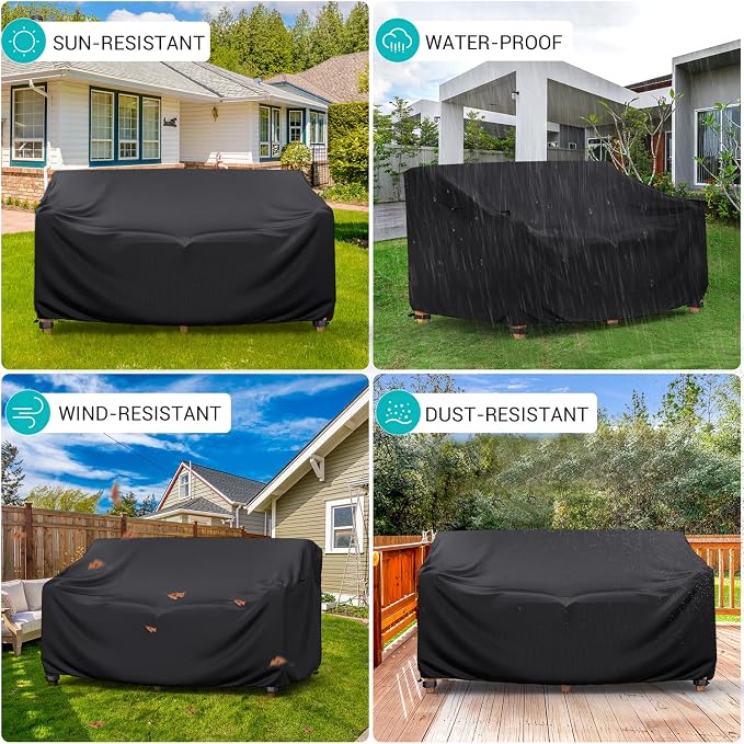Heavy Duty Patio Sofa Cover, Waterproof 3-Seater Outdoor Couch Cover Patio Furniture Covers for Outdoor Furniture Loveseat Couch, 90.5" L×34" D×32" H, Black - Image 5