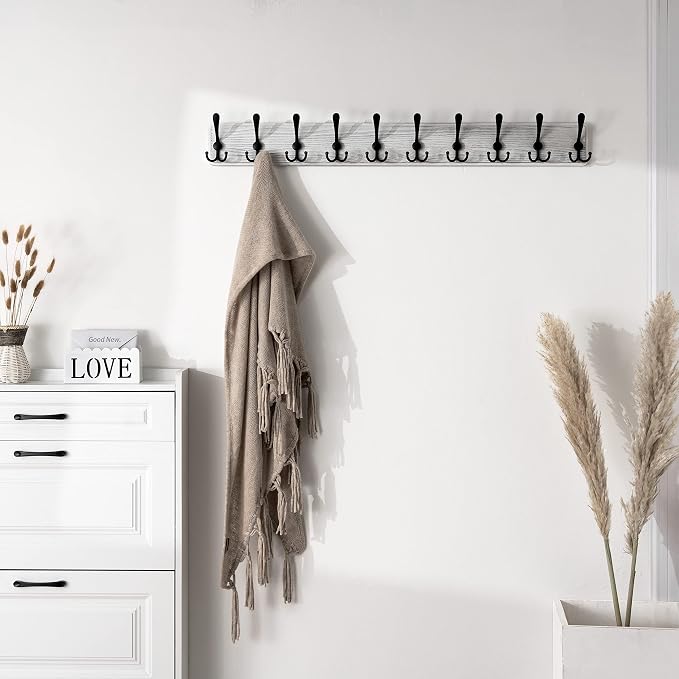 SKOLOO Rustic Large Wall Mounted Coat Rack-38.6'' Long Coat Rack for Wall, Pine Solid Wood Coat Rack Hook, Farmhouse Coat Hanger Wall Mount for Hanging Jacket Coat Hat, Pack of 2 - Image 2