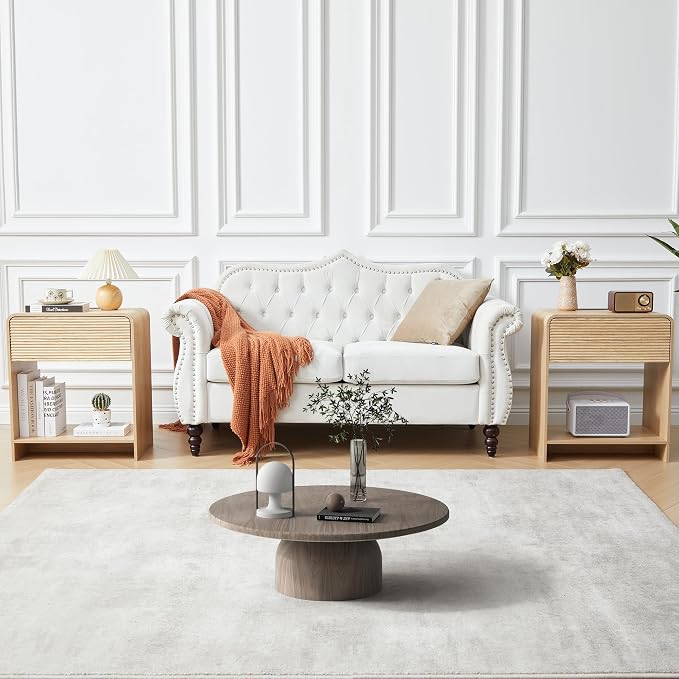 XUZENEST Fluted Nightstand with Charging Station, Mid Century Modern Bed Side Table End Table with Drawer Storage, Large Wooden Night Stands Bedside for Bedroom Living Room Sofa Office, Natural - Image 6