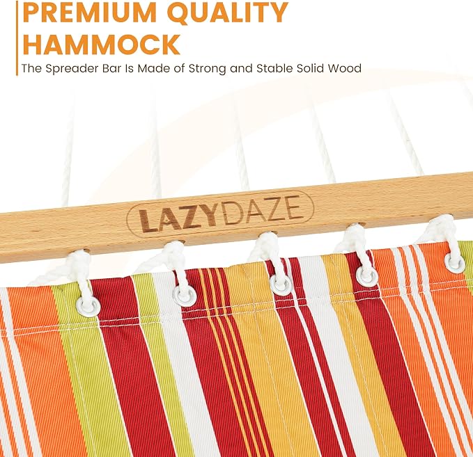 Lazy Daze Hammocks 12 FT Quilted Fabric Double Hammock with Spreader Bars and Detachable Pillow, 450lbs Weight Capacity, Vivid Stripe - Image 4