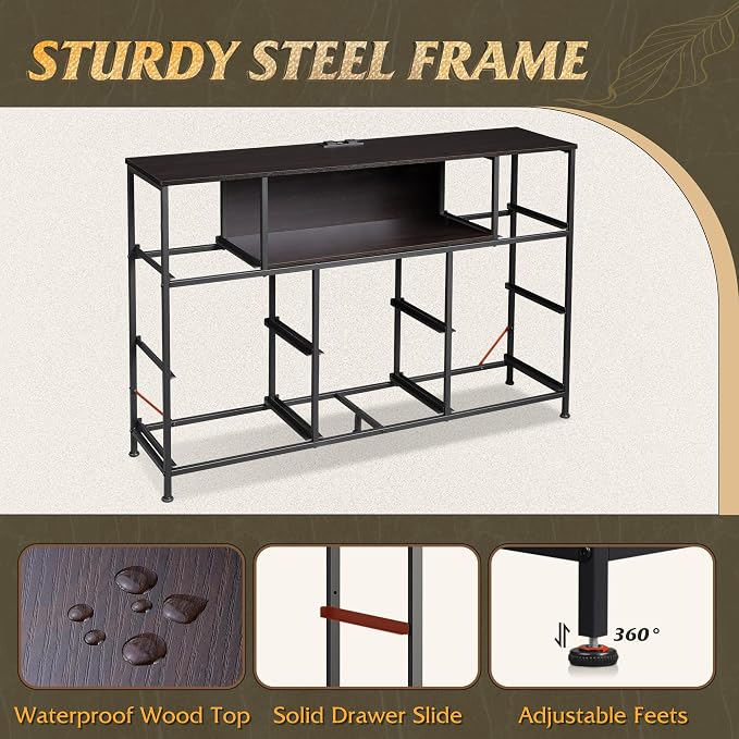 WLIVE Grey Dresser TV Stand for 45, 50, 55 inch TV, Entertainment Center with LED Lights & Charging Station, Chest of Drawers with 8 Fabric Drawers and Open Storage Shelves for Living Room, Hallway - Image 9