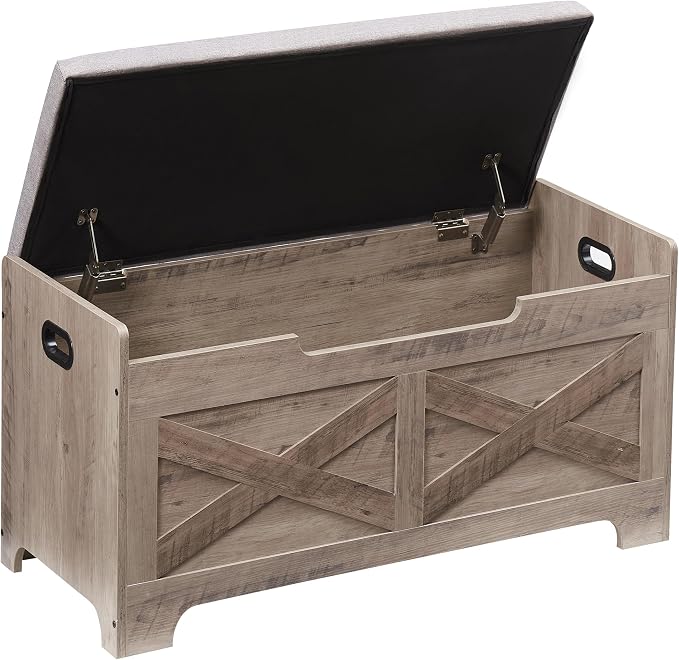 GarveeHome 39.4 in Storage Chest, Wooden Storage Bench with Safety Hinges, Easy Assembly, Large Shoe Bench for Entryway, Living Room, Bedroom - Image 4