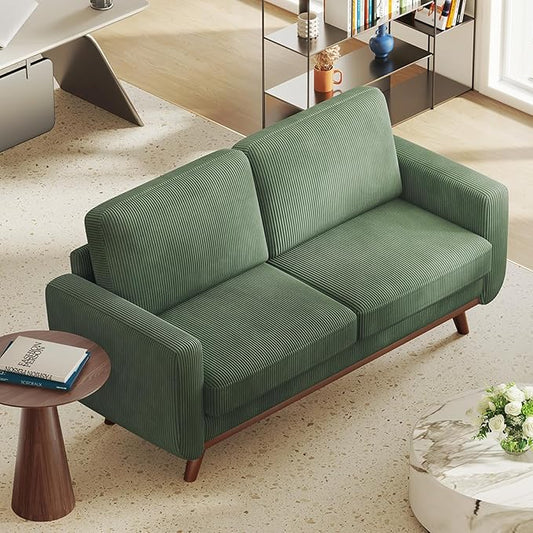 68" Green Corduroy Loveseat Sofa, Comfy Deep Seat Couch with Spring Cushion & Solid Wood Frame, Modern 2-Seater Sofa for Living Room Bedroom Office