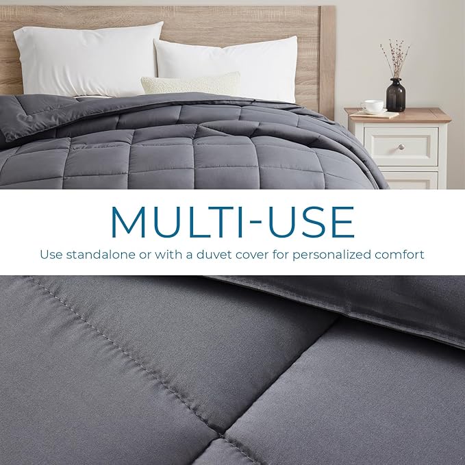 Nestl Comforter Duvet Insert, Quilted Down Alternative Comforter California King Size, All Season Grey Comforter California King Duvet Inserts, Cal King Size Comforter with Corner Tabs, Bed Comforter
