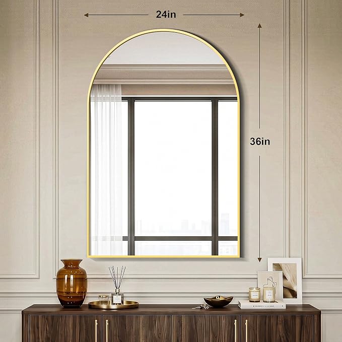 AMOISE Arched Bathroom Mirrors 2 Pack, 36" x 24" Gold Metal Frame Vanity Wall Mirror, Shatterproof Accent Mirror for Bedroom, Entryway and Living Room - Image 3