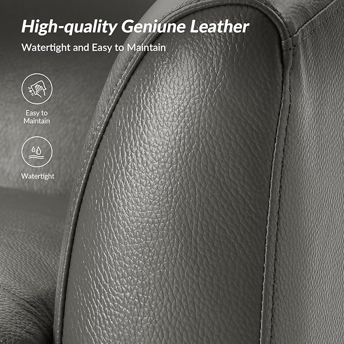 HULALA HOME Genuine Leather Swivel Accent Chair with Solid Wood Base, Round Swivel Barrel Chair for Living Room and Bedroom, No Assembly Required, Grey