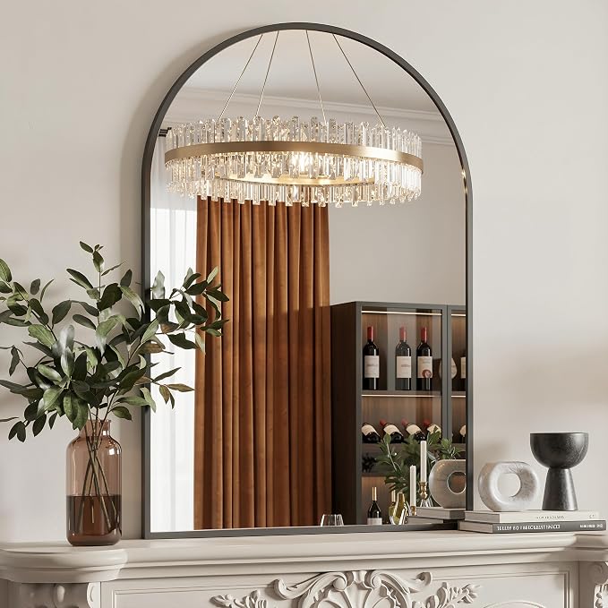 Antok Arched Bathroom Mirror, 26"x38" Wall Mounted Mirror, Vanity Mirrors for Over Sink, Aluminum Alloy Frame Bathroom Mirrors Living Room, Bedroom and Entryway, Black - Image 2