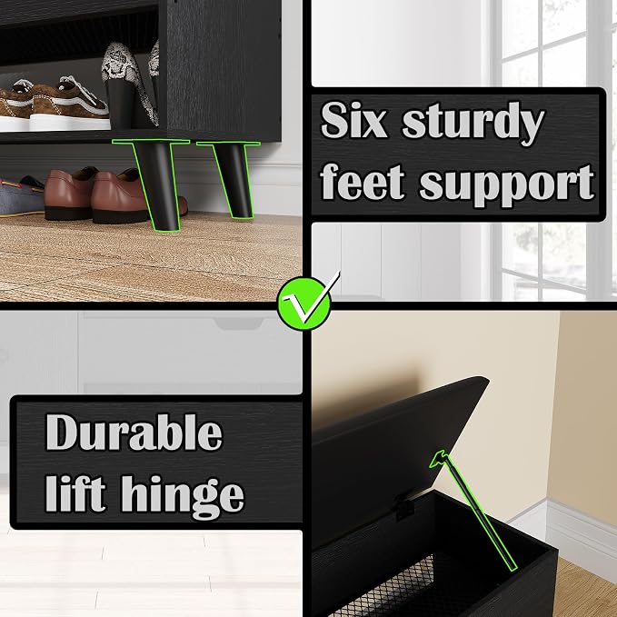 ZOPEND 50" Entryway Shoe Bench with Hidden Storage,Shoe Organizer Storage Bench with Shelf and Cabinet Entryway Bench for Bedroom Living Room and Hallway - Image 6