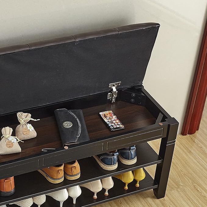 LEILISI Shoe Bench, Storage Rack Organizer with Cushion 2 Tier Lift Top Shoe Rack for Entryway Living Room Bedroom Hallway Wooden Furniture (Black, 31.5'') - Image 5