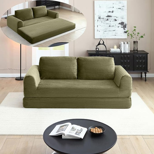Foldable Boneless Love Seat Couches in a Box, Modern Floor Foam Sleeper Sofa Bed 2-in-1 Convertible Cloud Sofa for Home Apartments Bedroom